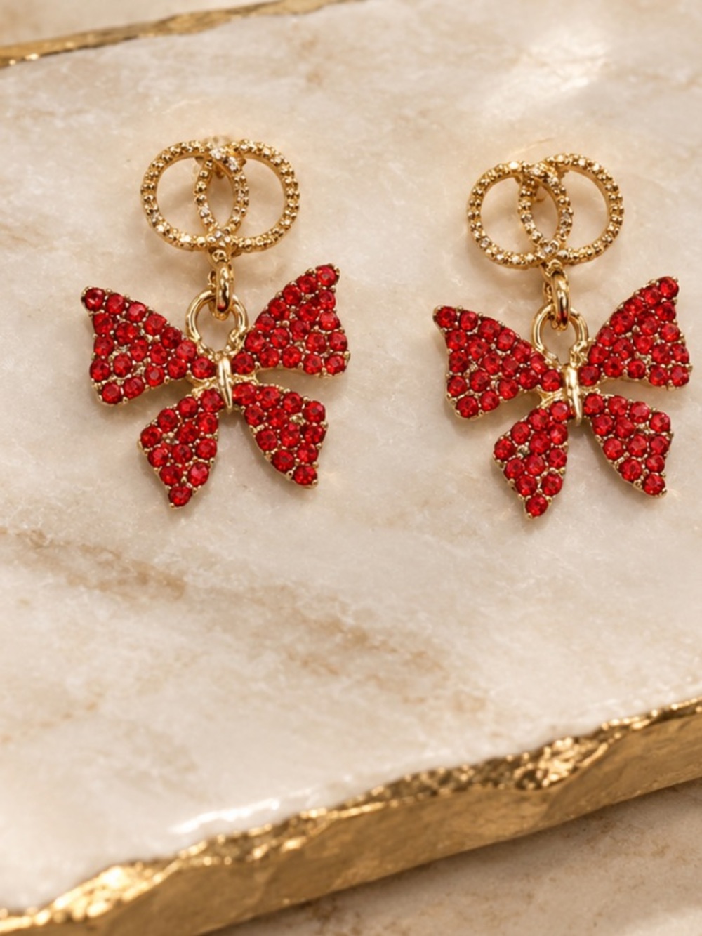 Ruby Red Crystal Stud Bow Earrings